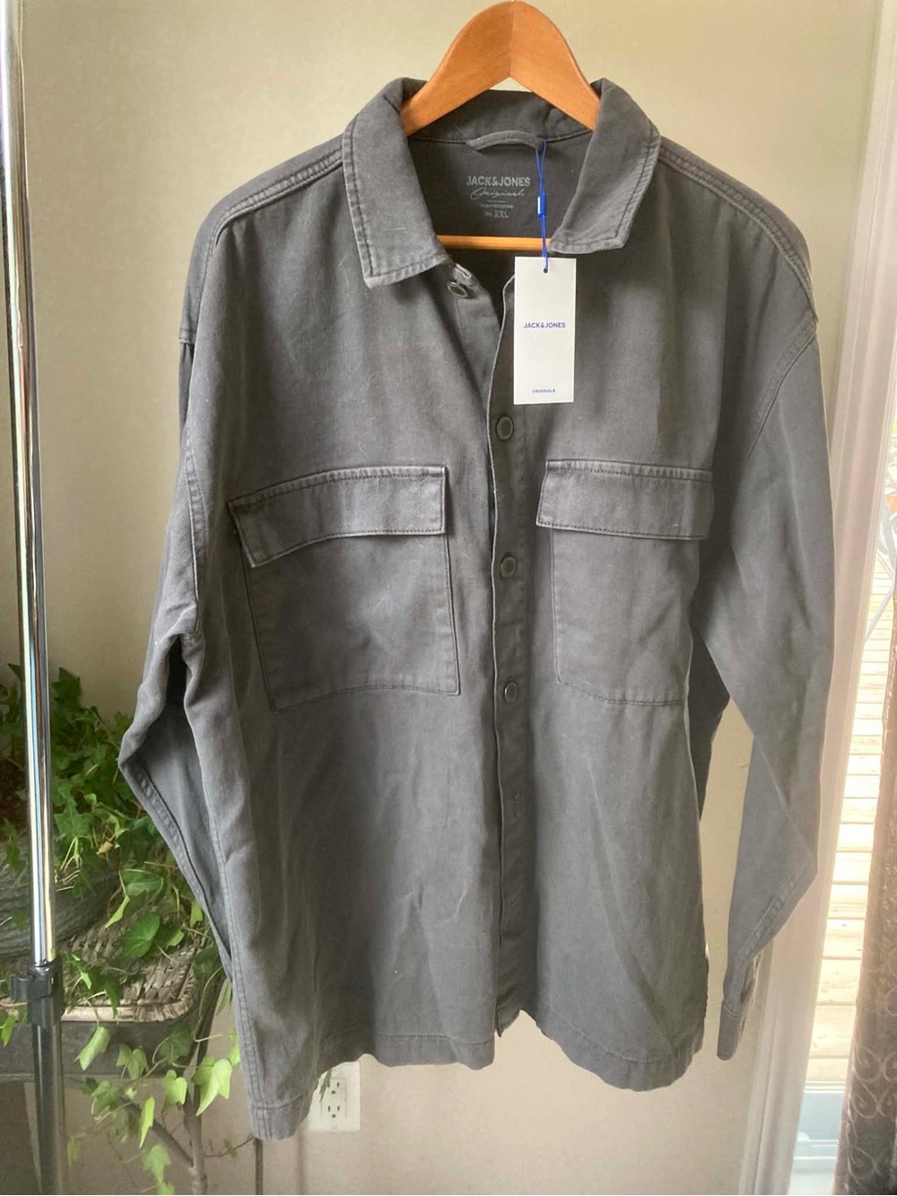 Jack & Jones Men's Charcoal Button-Front Utility Shirt